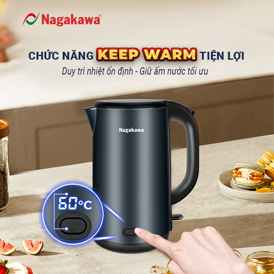 Ấm siêu tốc 2 lớp inox 304 Nagakawa NAG0319 (1.8L - 1800W) - Hàng chính hãng