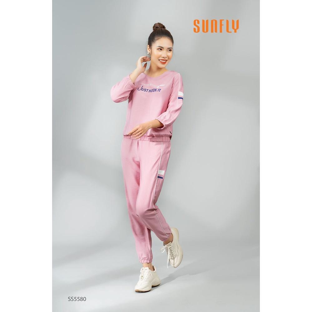 SS5580 Bộ đồ nữ mặc nhà thể thao linen SUNFLY áo tay lỡ quần dài