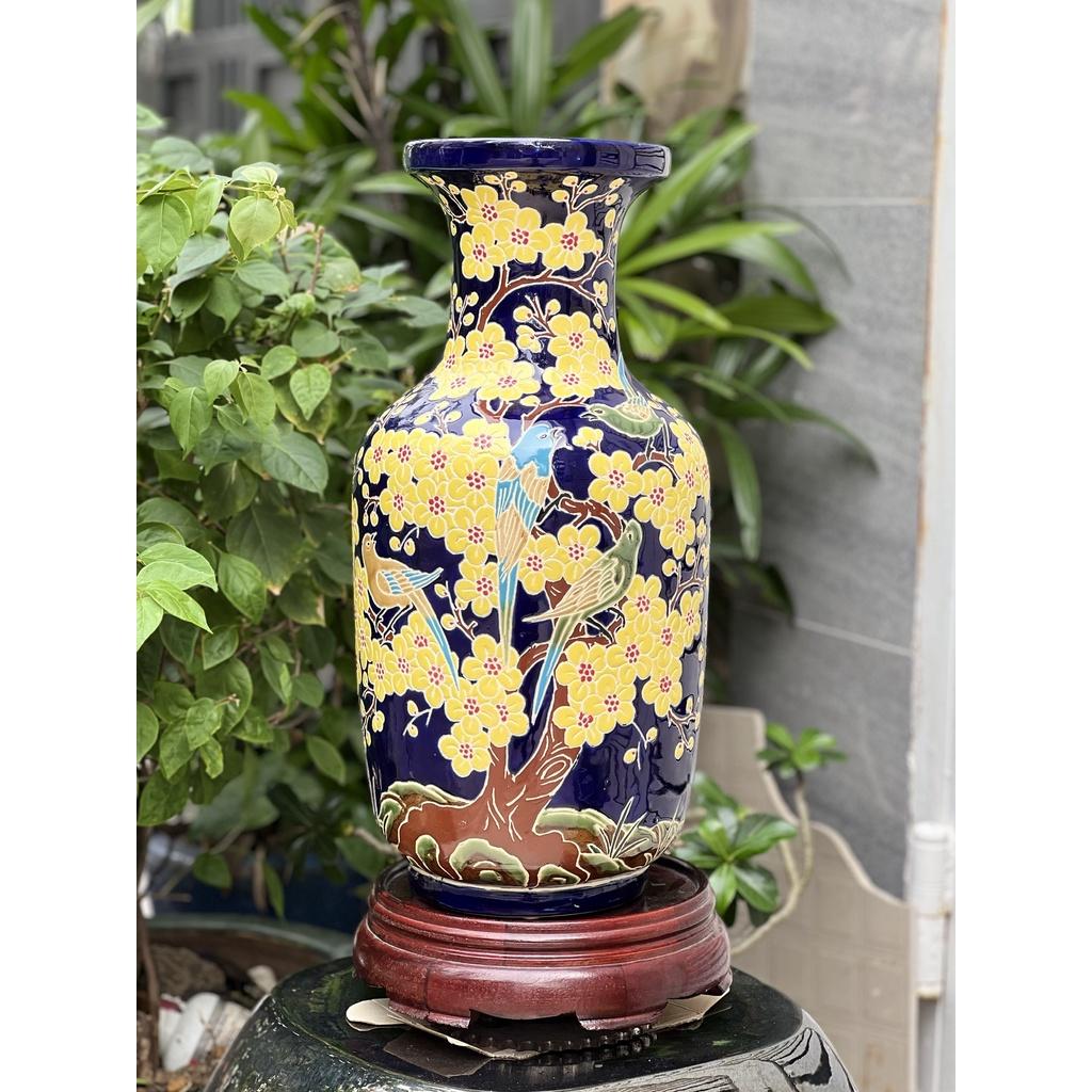 Bình Hoa Mai Điểu, hoa mai vàng, xanh đồng trổ bông, gốm mỹ nghệ Nam Bộ, Cao 50cm cấm hoa trang trí decor