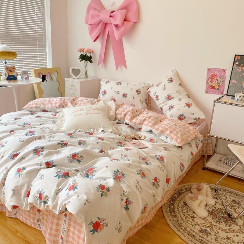 Bộ Chăn Ga Gối Cotton Living 100%cotton Hàng Nhập Khẩu Cao Cấp 4 Món Hoa vintage