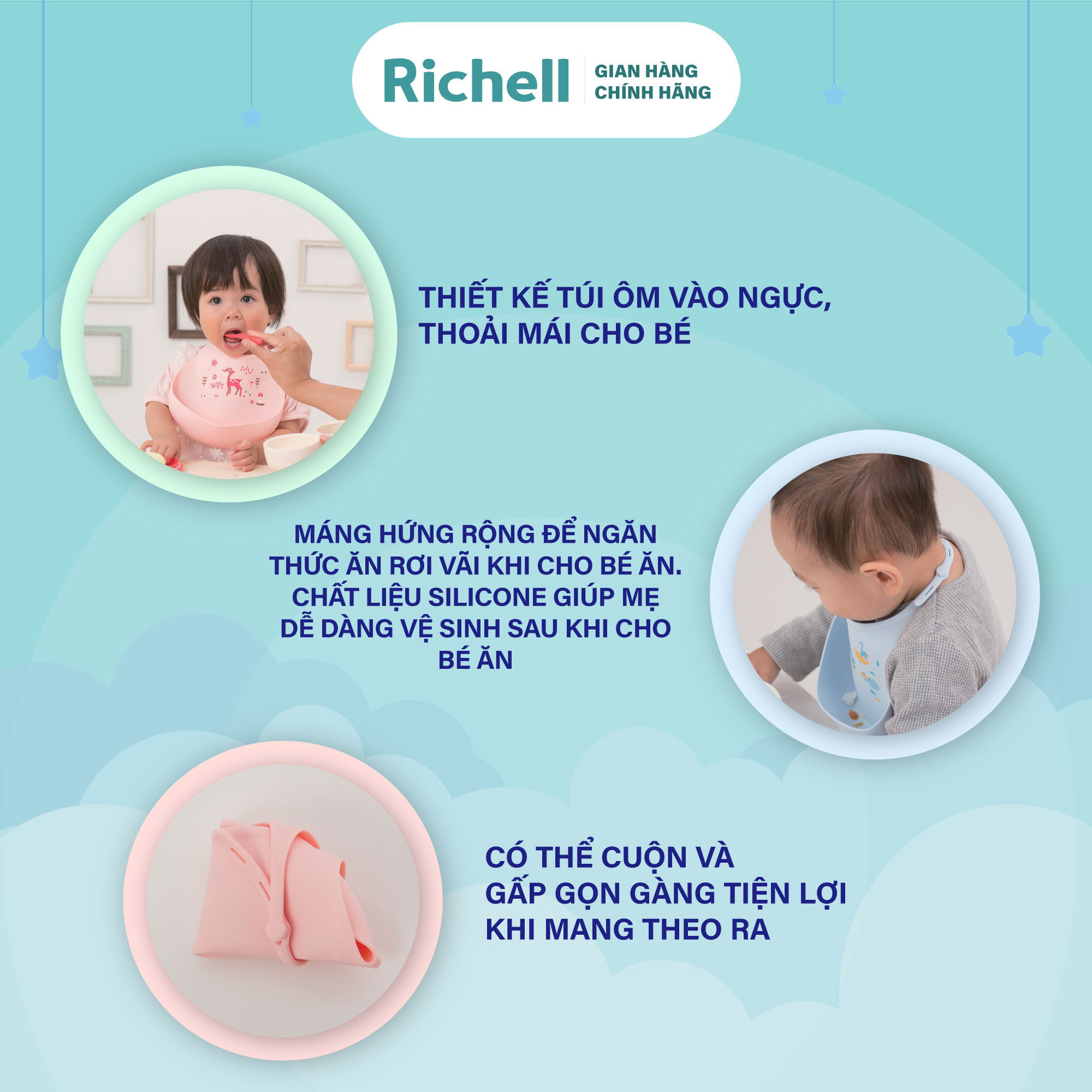 Yếm ăn dặm silicon cho bé Richell Nhật Bản | Baby