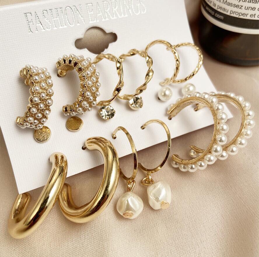 Set khuyên tai 6 đôi đính hạt