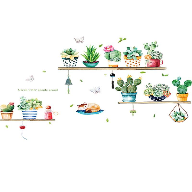 Decal dán tường chậu cây hoa xương rồng 01