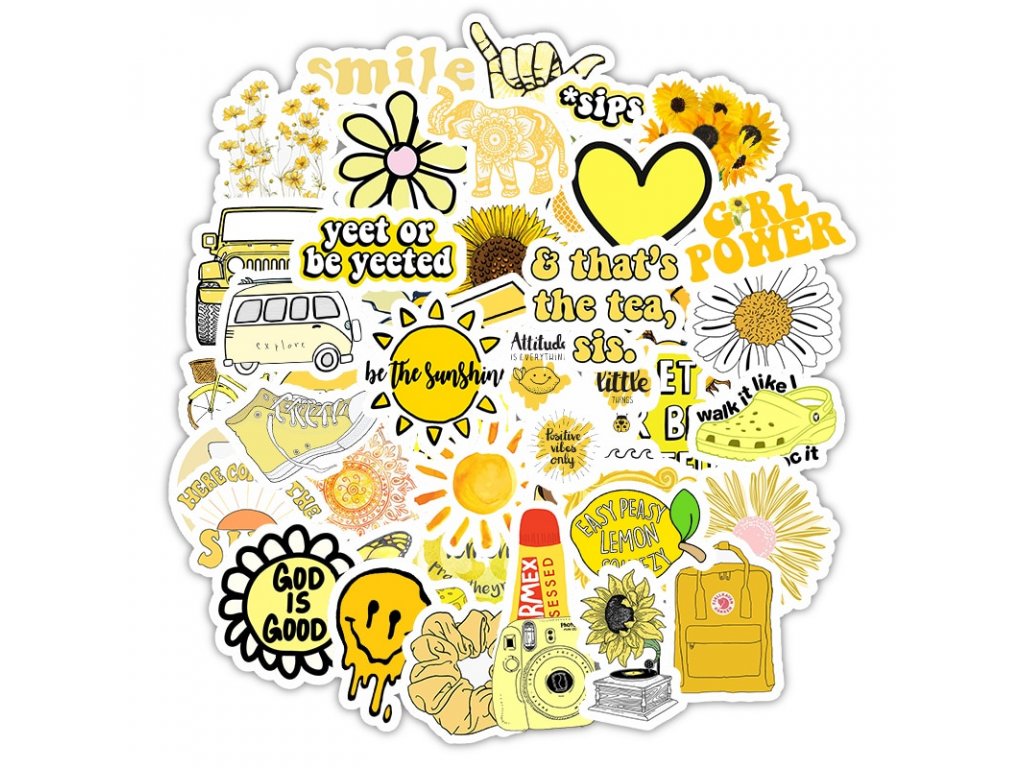 Set 60 Sticker chủ đề màu Vàng, yellow ảnh ép lụa