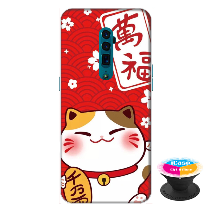 Ốp lưng điện thoại Oppo Reno 10X Zoom hình Mèo May Mắn Mẫu 4 tặng kèm giá đỡ điện thoại iCase xinh xắn - Hàng chính hãng