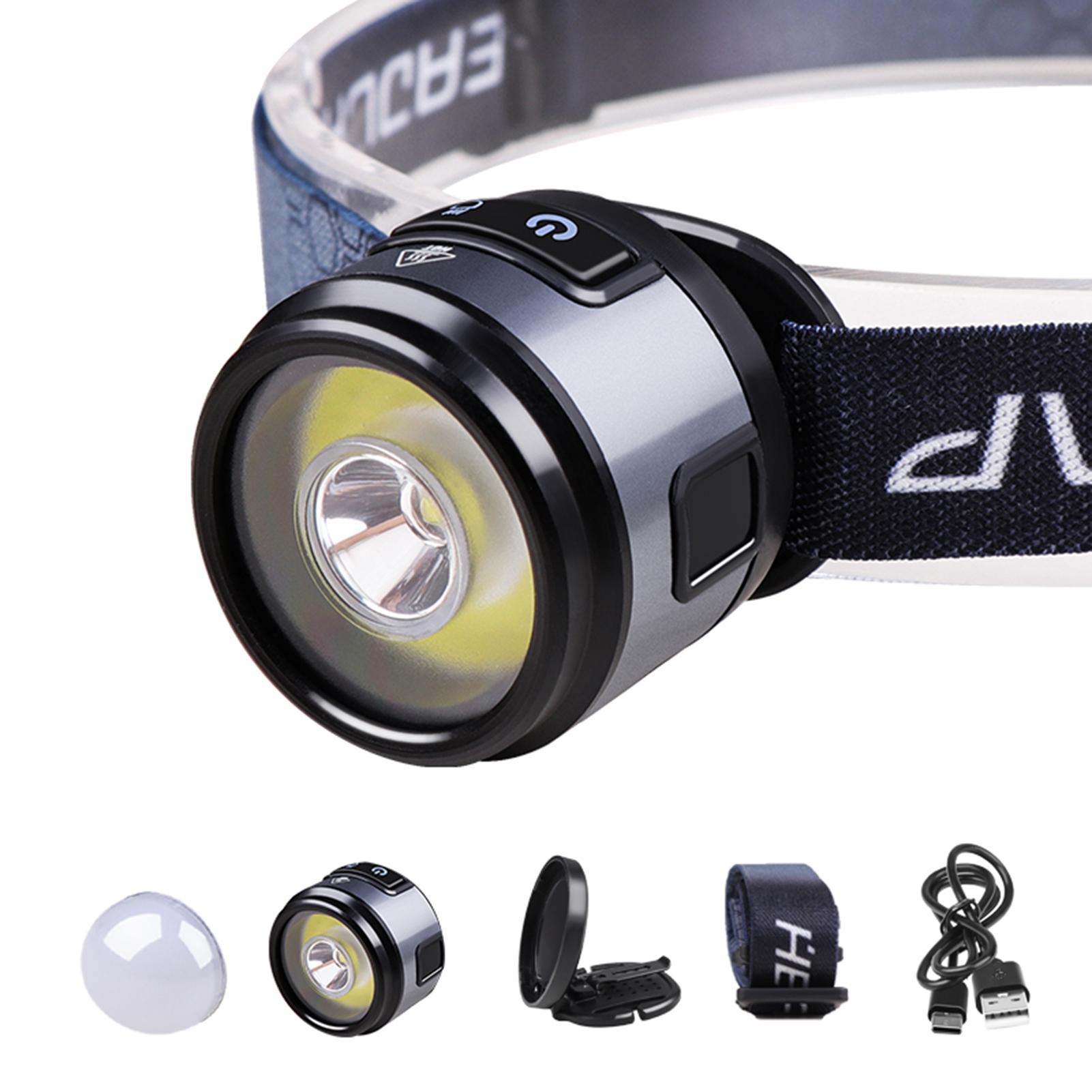 Super Bright LED Head Lamp Outdoor Rechargeable Flashlight Headlamp Work Light with Hat Clip and Magnet for Camping Hiking Cycling Running Fishing