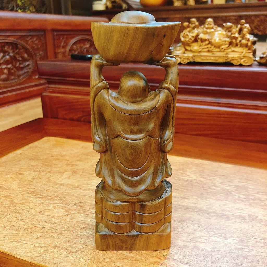 Tượng Phật Di Lặc Đứng Bê Thỏi Vàng Gỗ Bách Xanh Để Ô Tô , Bàn Làm Việc.