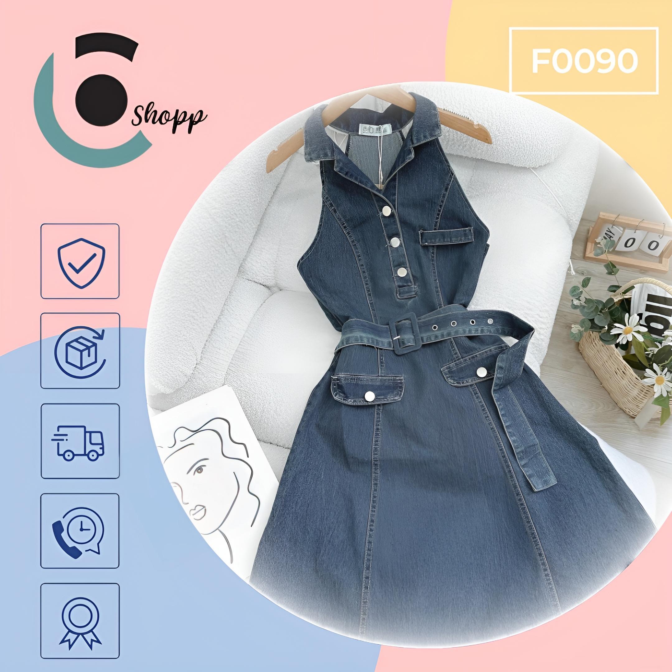 Đầm chữ A jeans cổ sơ mi cao cấp