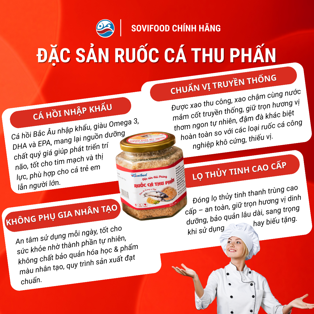 Combo 5 Ruốc Cá Thu Phấn Sovifood - Chà Bông Cá Thu Nguyên Chất, Không Phụ Gia, Giàu Omega 3 - 1KG
