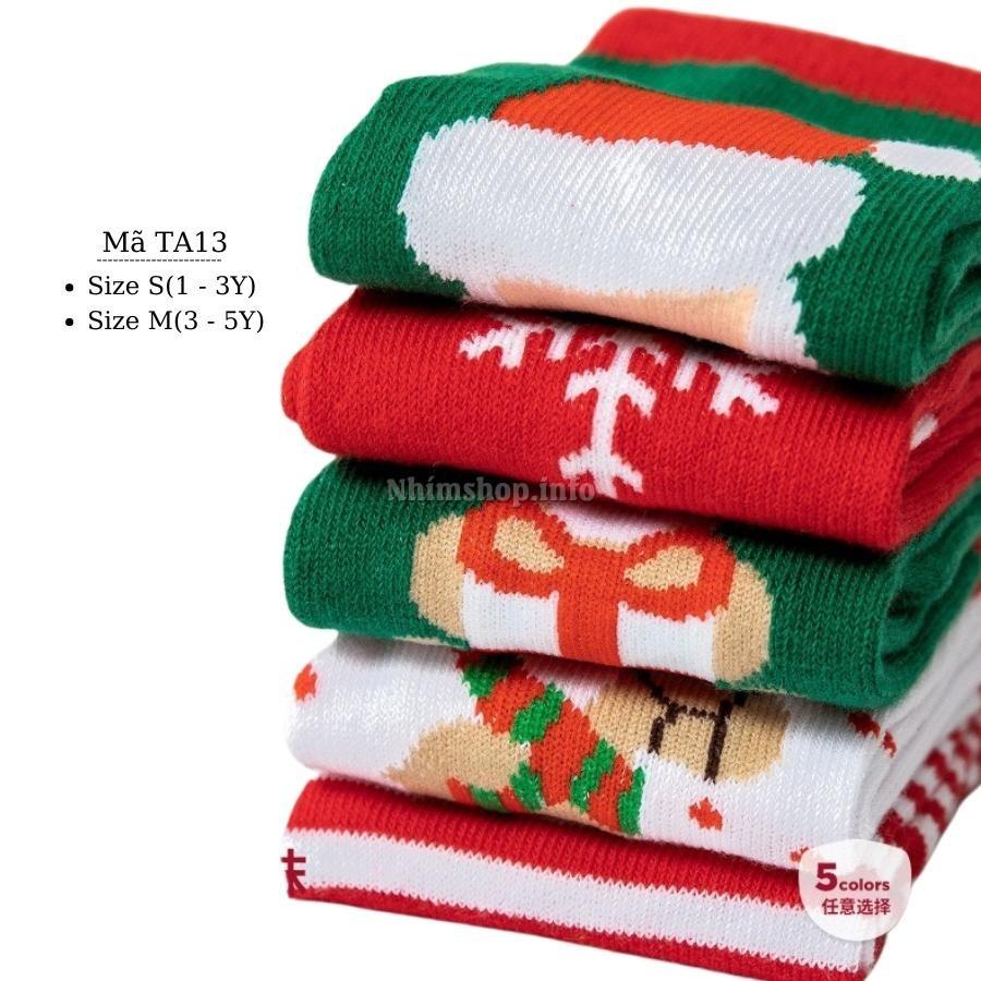 Tất trẻ em cao cổ cho bé trai bé gái hình Noel giáng sinh đỏ trắng xanh cotton mềm kháng khuẩn 1 - 5 tuổi TA13