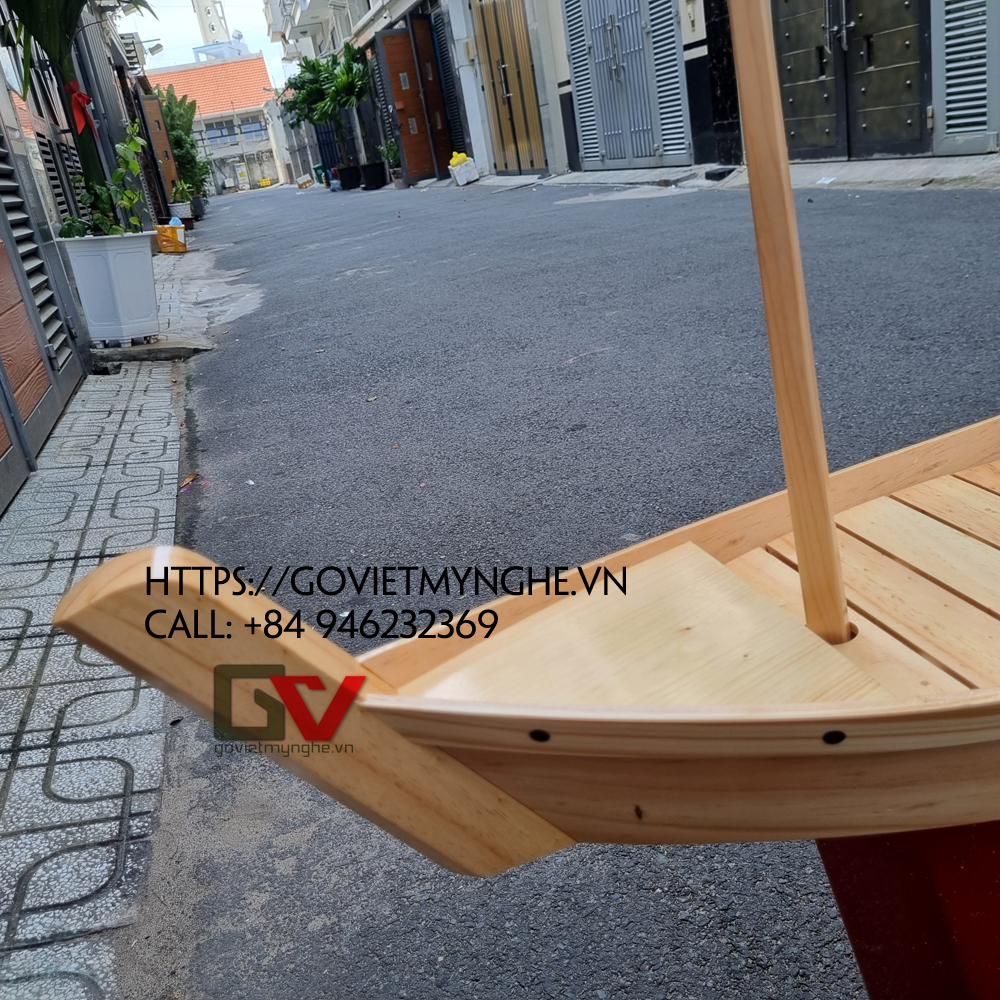 [Dài 83cm - 2 cột buồm - Hàng chuẩn Nhật] Khay thuyền gỗ trang trí món ăn sushi - sashimi - hải sản