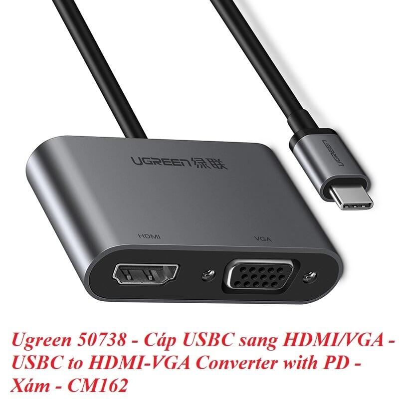 Ugreen UG50738CM162TK 15CM màu Xám Bộ chuyển đổi TYPE C sang HDMI + VGA + hỗ trợ nguồn TYPE C - HÀNG CHÍNH HÃNG