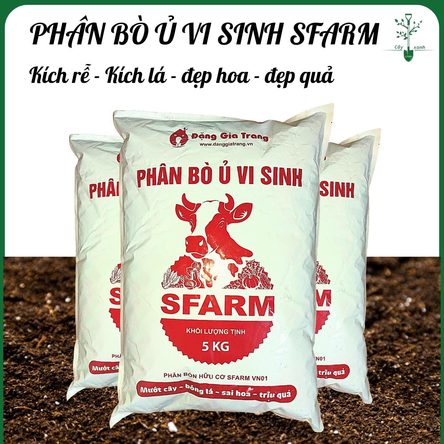 Phân bò ủ vi sinh SFARM đã qua xử lý - Kích rễ, Kích hoa, Đẹp hoa, Đẹp quả - Túi 5kg - Cây Xanh Store