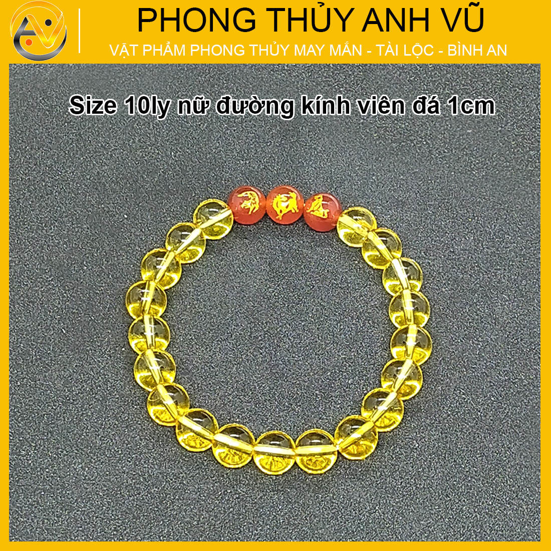 Vòng tay thạch anh vàng tam hợp dần ngọ tuất - size 8 10ly cho nữ mệnh thổ, mệnh kim - có khai quang điểm nhãn may mắn tài lộc - bảo hành 12 tháng - PHONG THỦY ANH VŨ