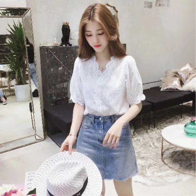 ÁO SƠ MI KIỂU REN NGẮN TAY CHO NỮ