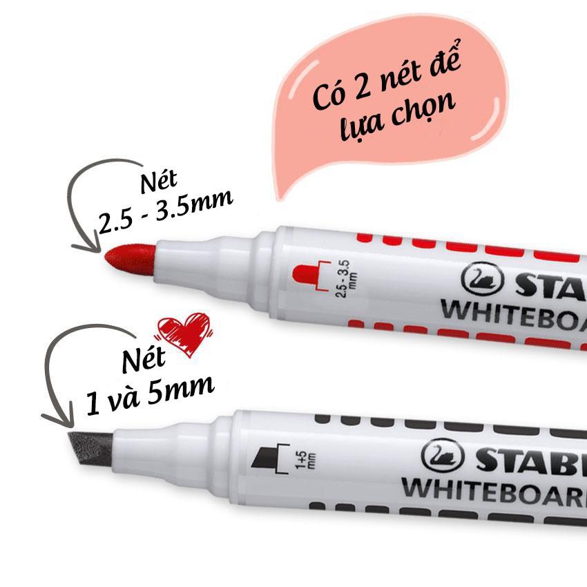 Bộ 12 Bút viết bảng đầu tròn + đầu vuông STABILO plan WHITEBOARD MARKER (WM641-C12)