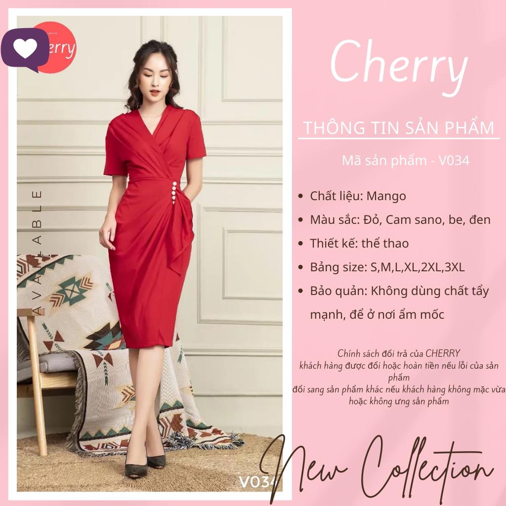 Váy nữ thiết kế liền thân dáng maxi chân váy dài cá tính CHERRY đầm nữ body chéo eo có đính hạt V034