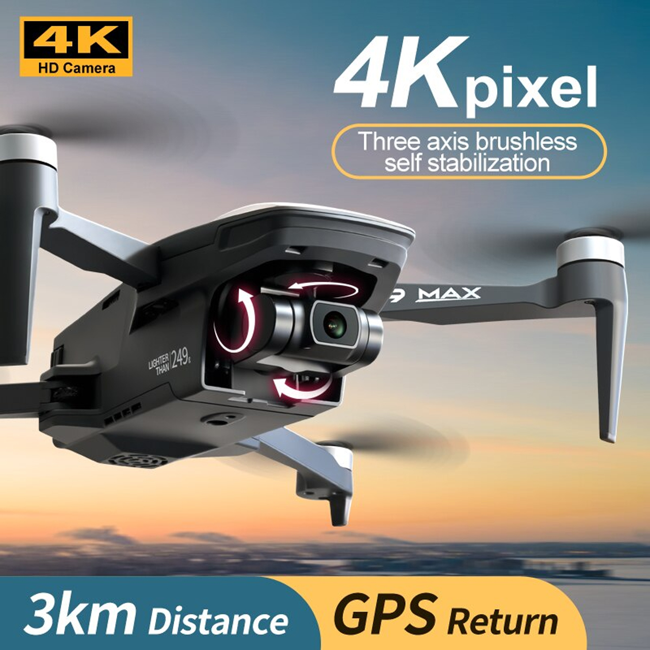 Flycam mini giá rẻ camera 4k i9 Max - Máy bay flycam thế hệ mới gimbal 3 trục, G.P.S, bay 3km, thời gian bay 25 phút, động cơ không chổi than, cảm biến chống va chạm - hàng chính hãng