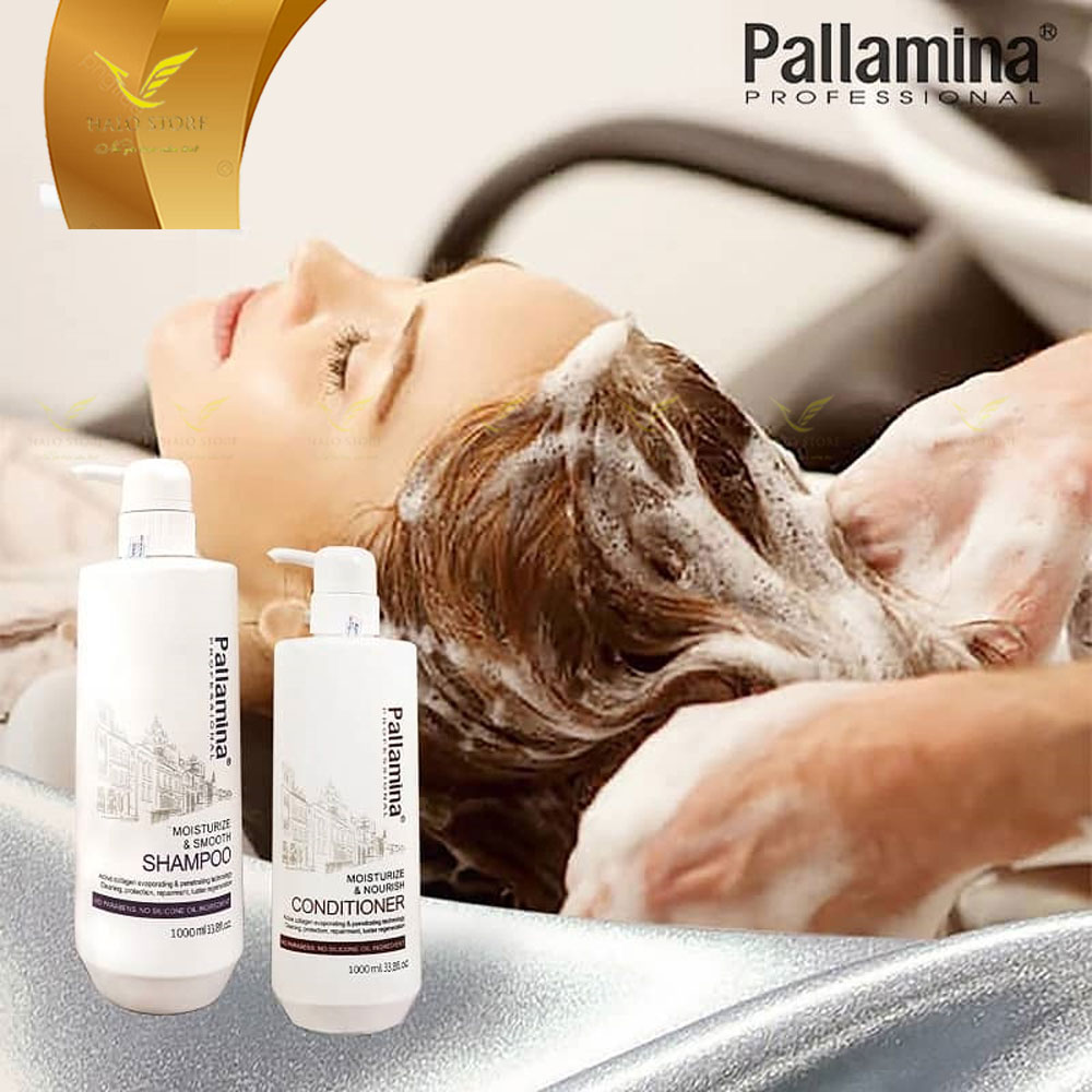 Dầu gội xả Collagen Pallamina Moisturize &amp; Smooth phục hồi siêu mượt tóc cao cấp 1000MLx2