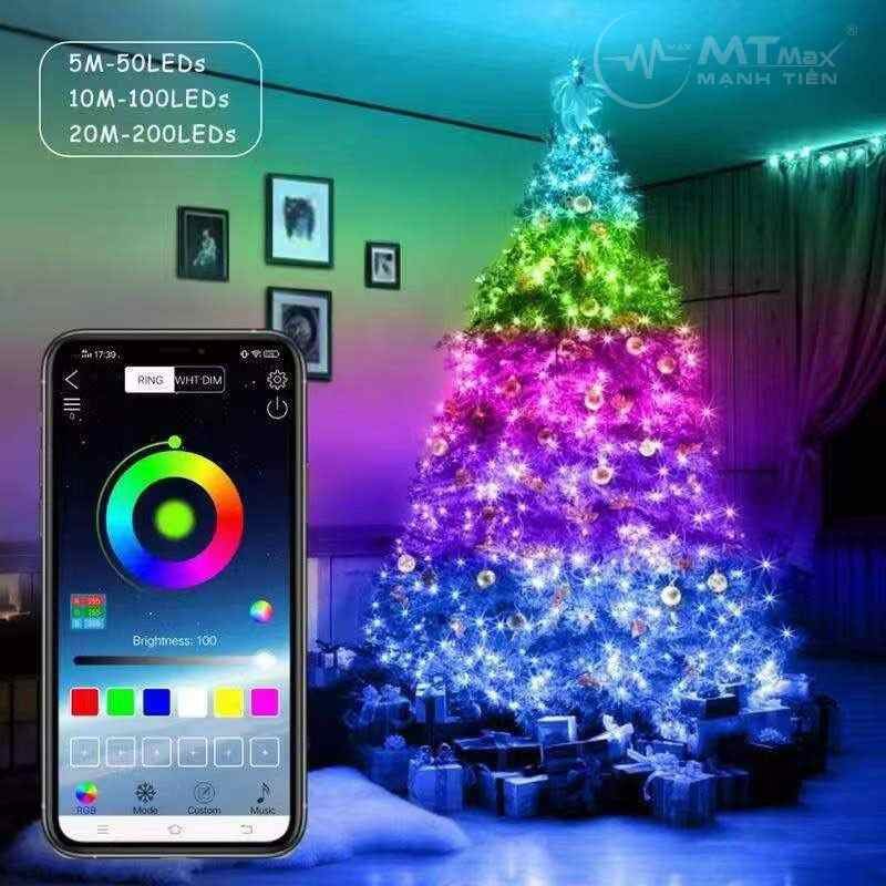 Đèn led dây MTMAX MT13A trang trí decor cực đẹp dây dài 10m cảm biến điều chỉnh app kèm remote đủ chế độ treo cây thông noel giáng sinh lễ tết quán cafee sân vườn cực sinh động hàng chính hãng