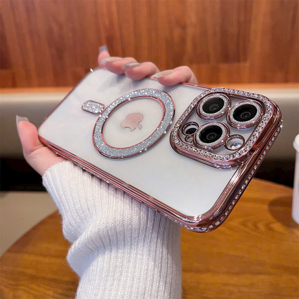Ốp hỗ trợ sạc từ tính kim tuyến đính đá bảo vệ camera dành cho iphone 14 Plus - Hàng nhập khẩu