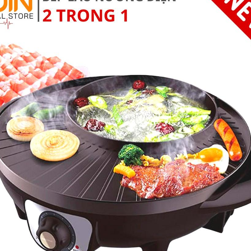 Nồi Lẩu Điện, Bếp Lẩu Kèm Nướng 2 in 1 Đa Năng 34cm, Công Suất 1800W Cho Gia Đình Thông Minh