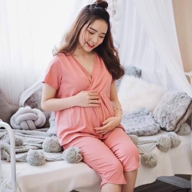 Bộ đồ bầu mặc bầu và sau sinh ngố vạt chéo