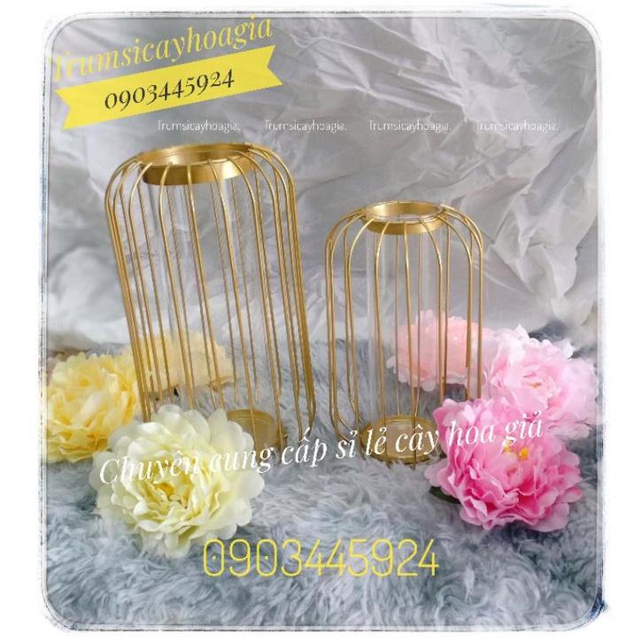 Lọ hoa lồng chim bằng sắt màu vàng phong cách Bắc Âu dùng để trang trí phòng khách,văn phòng-Trumsicayhoagia