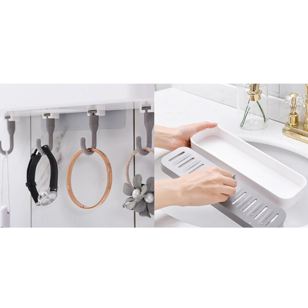 Strong Adhesive Soap Dish with Hooks, Wall Mount for Bathroom Kitchen