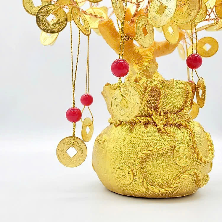 Cây Tài Lộc Đồng Xu Vàng Tặng Kèm Liễn Xu Đính Đá Trang Trí Ngày Tết