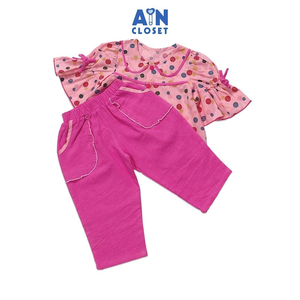 Bộ quần dài áo tay lỡ họa tiết Bi nhiều màu nền hồng sen cotton - AICDBGYNWLQU - AIN Closet