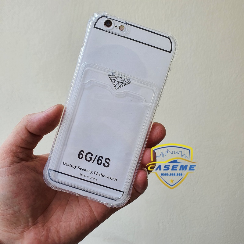 Ốp chống sốc kèm ngăn ví đựng thẻ dành cho iPhone 6, 6s silicon trong suốt cao cấp