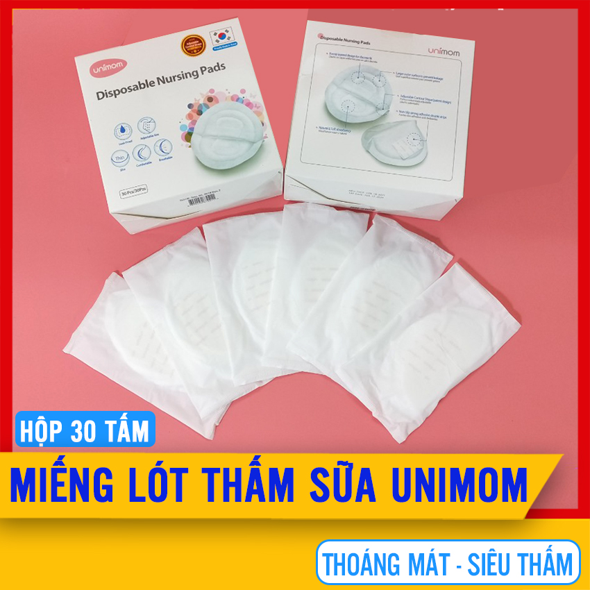 Miếng Lót Thấm Sữa UNIMOM (30 Miếng/1 Hộp) Siêu Thấm, Chống Tràn, Thoáng Mát - Tấm Lót Thấm Sữa, Miếng Lót Ngực Hứng Sữa, Miếng Dán Thấm Sữa