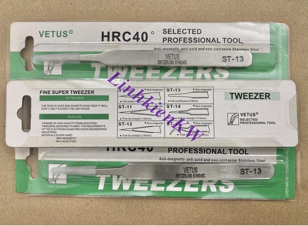 Nhíp Bẹt Tweezers Hợp Kim Thép Không Gỉ ST-13, Chống Từ Tĩnh Mới, Chính gốc