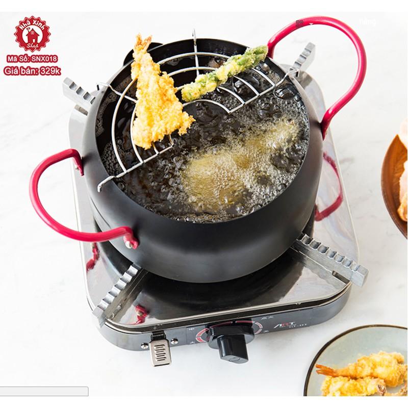 NỒI CHIEN RÁN SÂU LÒNG 18 CM + TẶNG VỈ GÁC RÁO DẦU