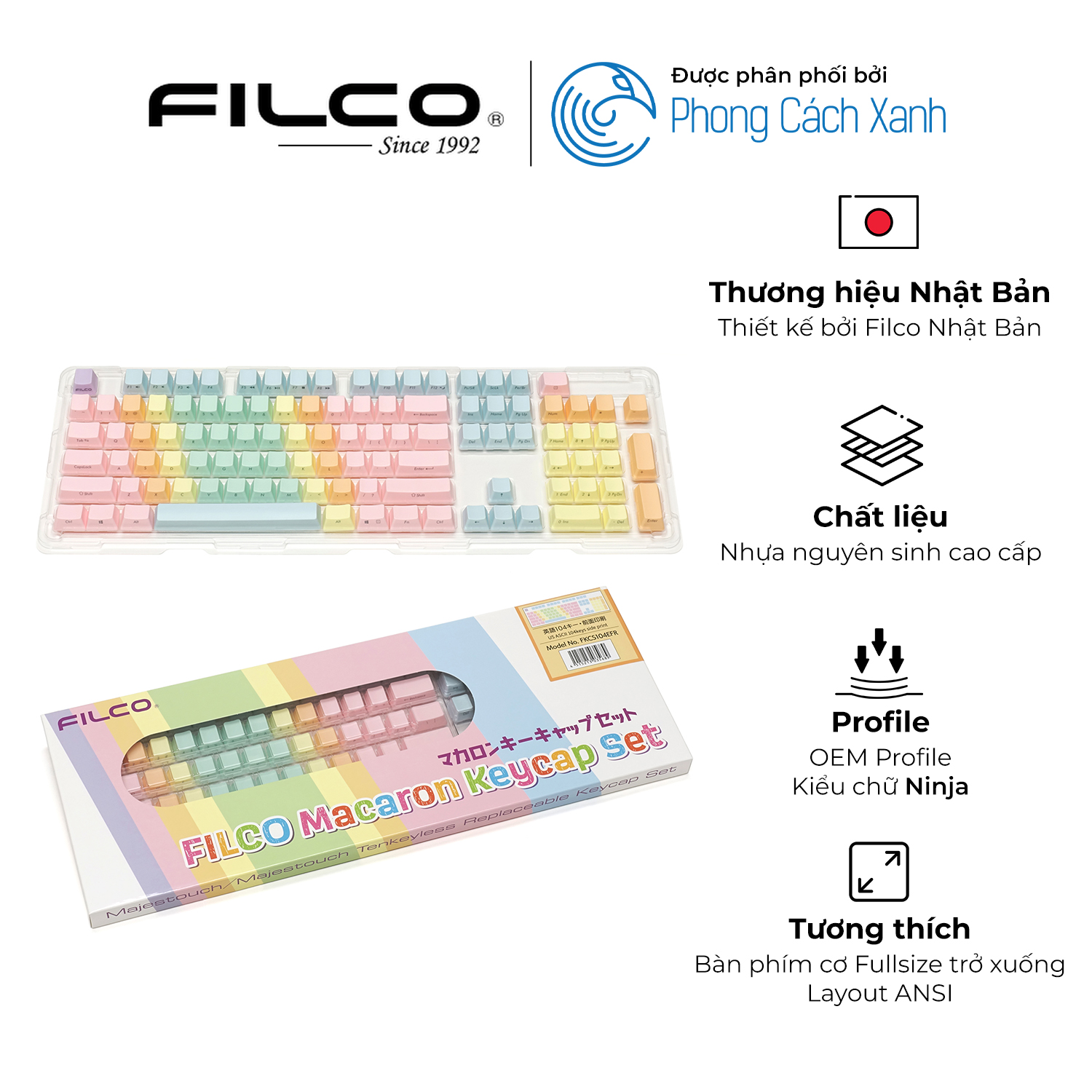 Bộ keycap Filco Macaron 104 phím - Chữ Ninja - Hàng Chính Hãng