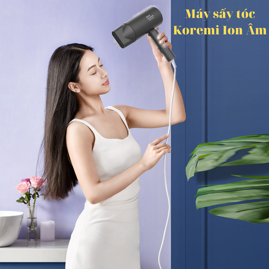 Máy sấy tóc nóng lạnh công suất 1800W Koremi, máy sấy tóc có ion âm giúp bảo vệ tóc khỏi khô rối tóc