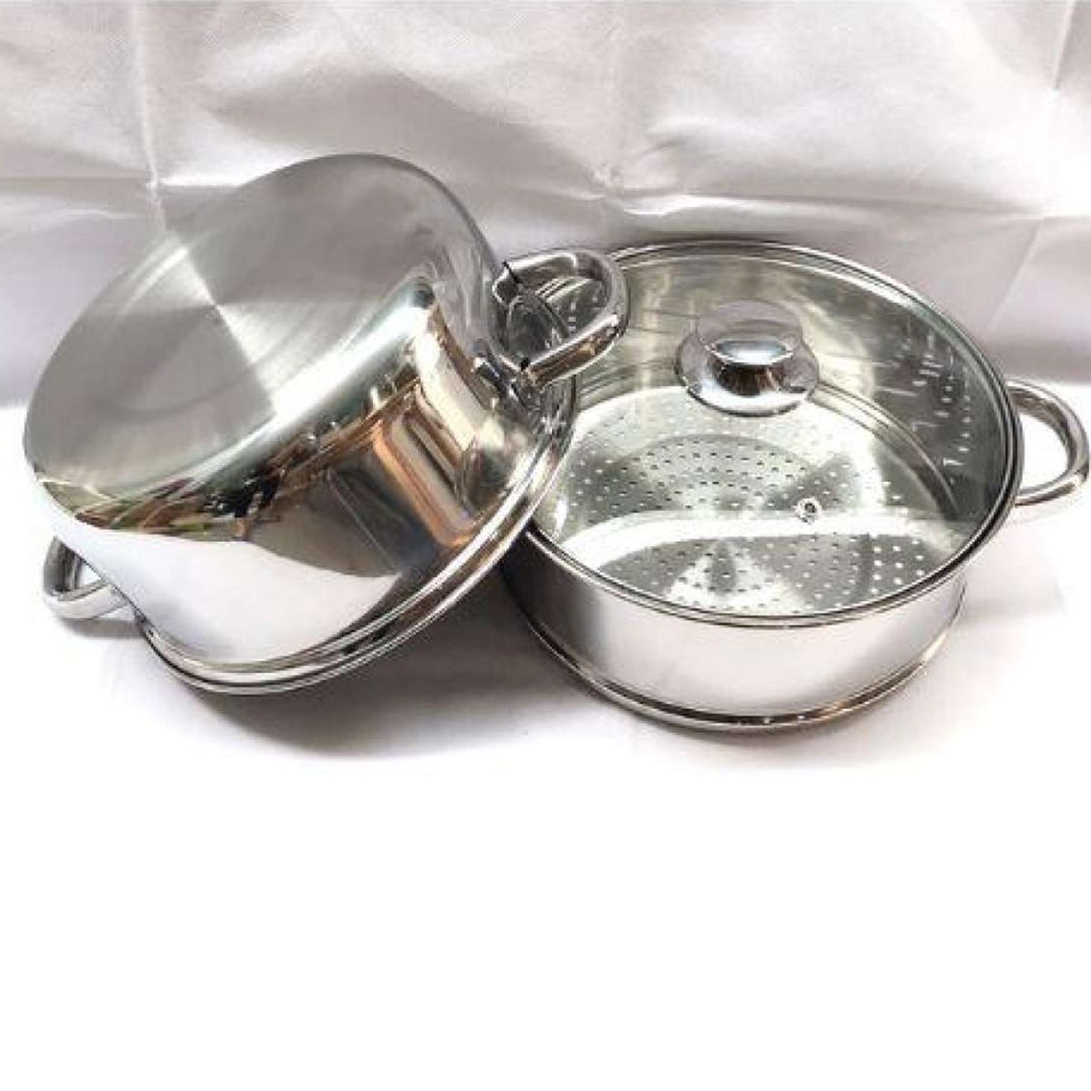 Bộ Nồi Xửng Hấp Inox 1 Đáy Nắp Kính Fivestar Tặng 2 Muỗng Canh (24cm)