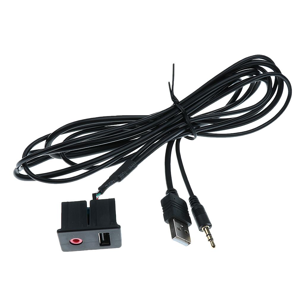 USB AUX Adapter Socket 3.5mm Jack Car Dashboard Extension Cable Connector