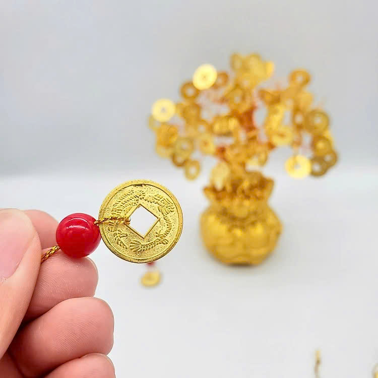 Cây Tài Lộc Đồng Xu Vàng Tặng Kèm Liễn Xu Đính Đá Trang Trí Ngày Tết