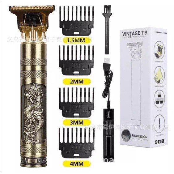 Tông Đơ Cắt Tóc, Cạo Râu, Bấm Viền Vintage T9 Vỏ Đồng Pin Rời