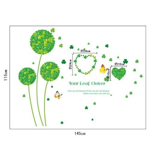 DECAL chi tiết TRANG TRÍ TƯỜNG CỎ MAY MẮN NHÍ tạo thành 3 nhánh cây