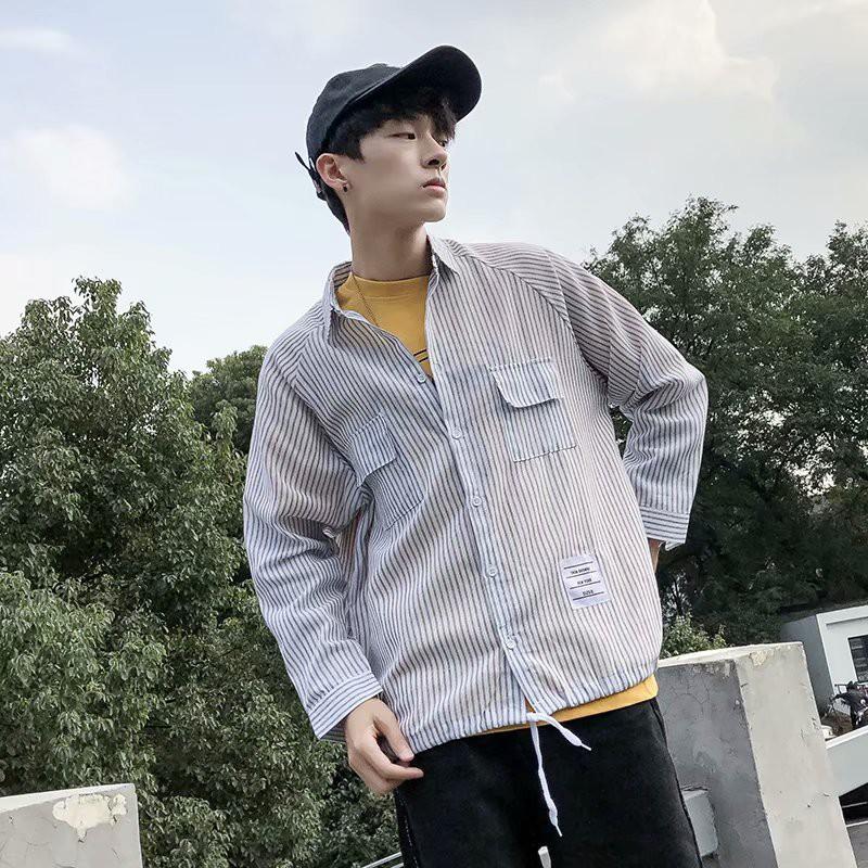 Áo sơ mi tay dài họa tiết sọc thời trang phong cách cho nam