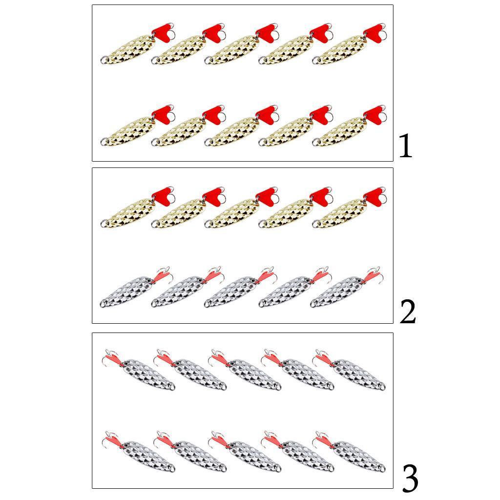 10pcs Spoons Hard Fishing Lures Treble Hooks Salmon Bass Metal Fishing Lure Baits