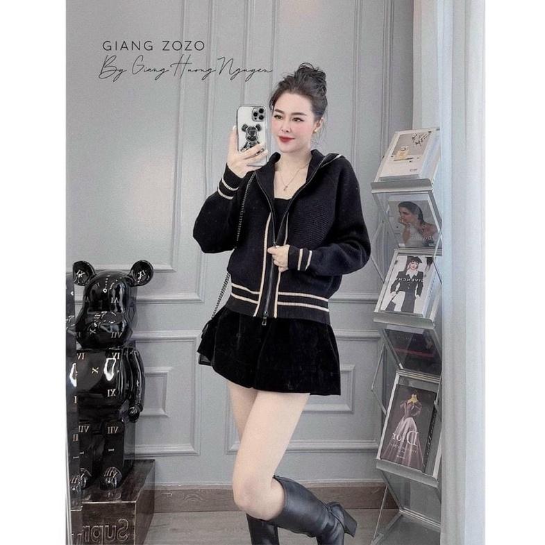 Áo khoác len ép mũ viền đen chuẩn TT hàng QC