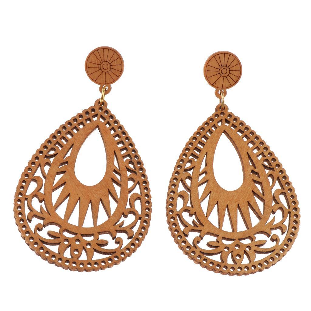 Bohemian Women Wooden Earrings Dangle Pendant Hook Earrings