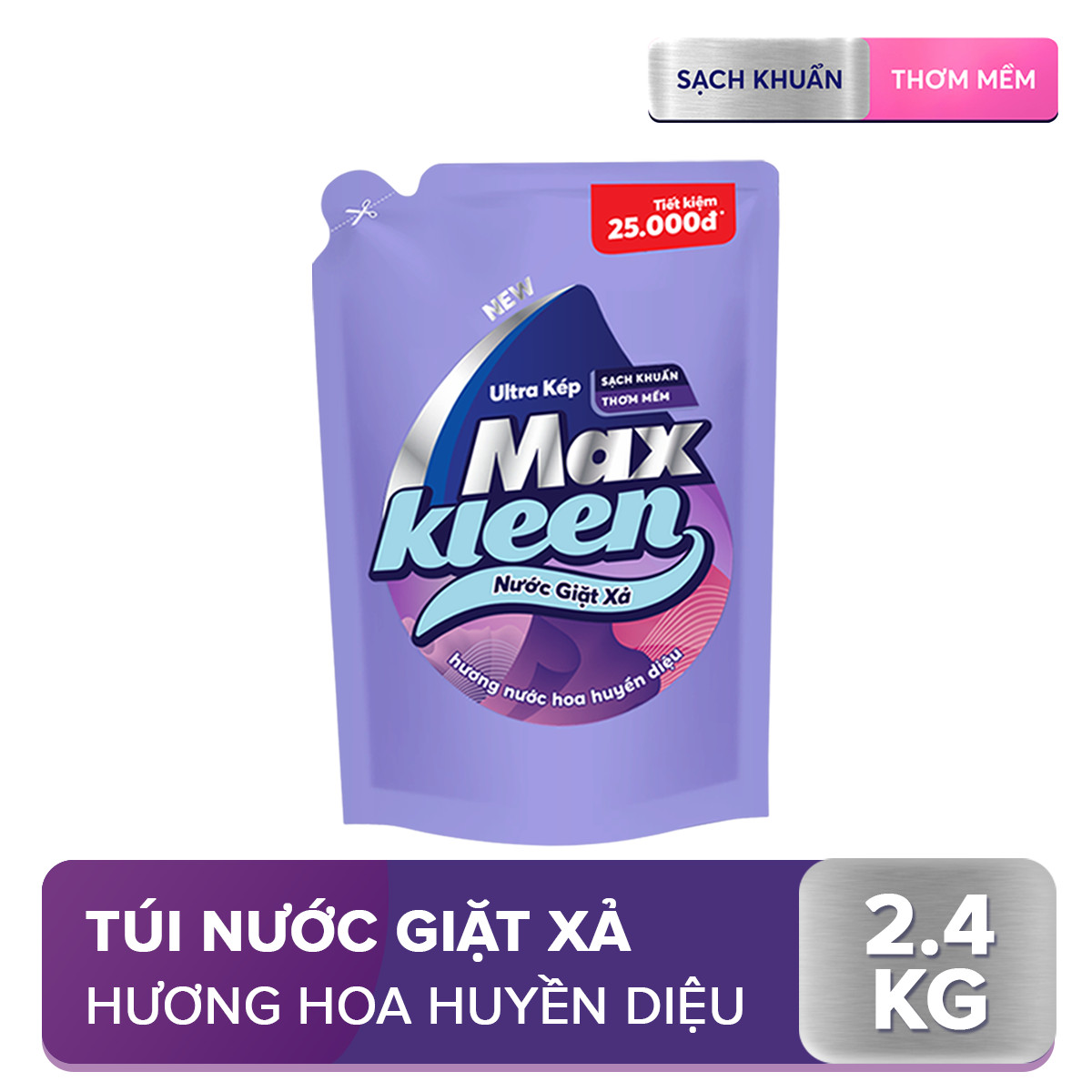 Túi Nước Giặt Xả MaxKleen Hương Huyền Diệu Sạch Khuẩn Thơm Mềm Tiện Lợi &amp; Tiết Kiệm 2.4KG