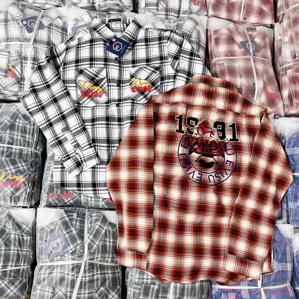 ÁO SƠ MI NAM TAY DÀI KATE LỤA EVISU 1991 HÌNH THÊU HOTREND THỜI TRANG NAM 1986