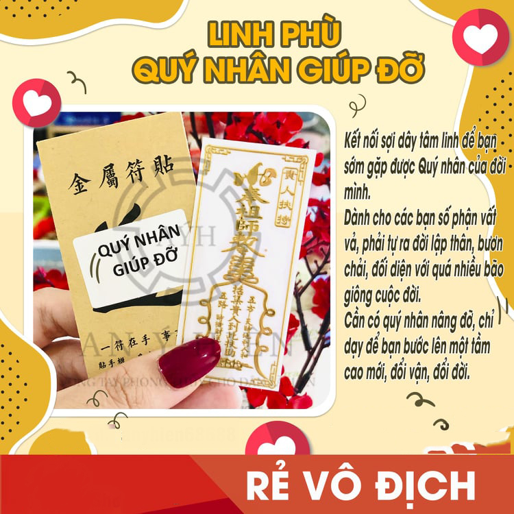 Miếng dán điện thoại linh phù QUÝ NHÂN GIÚP ĐỠ dành cho các bạn có số phận vất vả, phải tự ra đời lập thân, bươn chải. Bỏ bóp ví, dán laptop