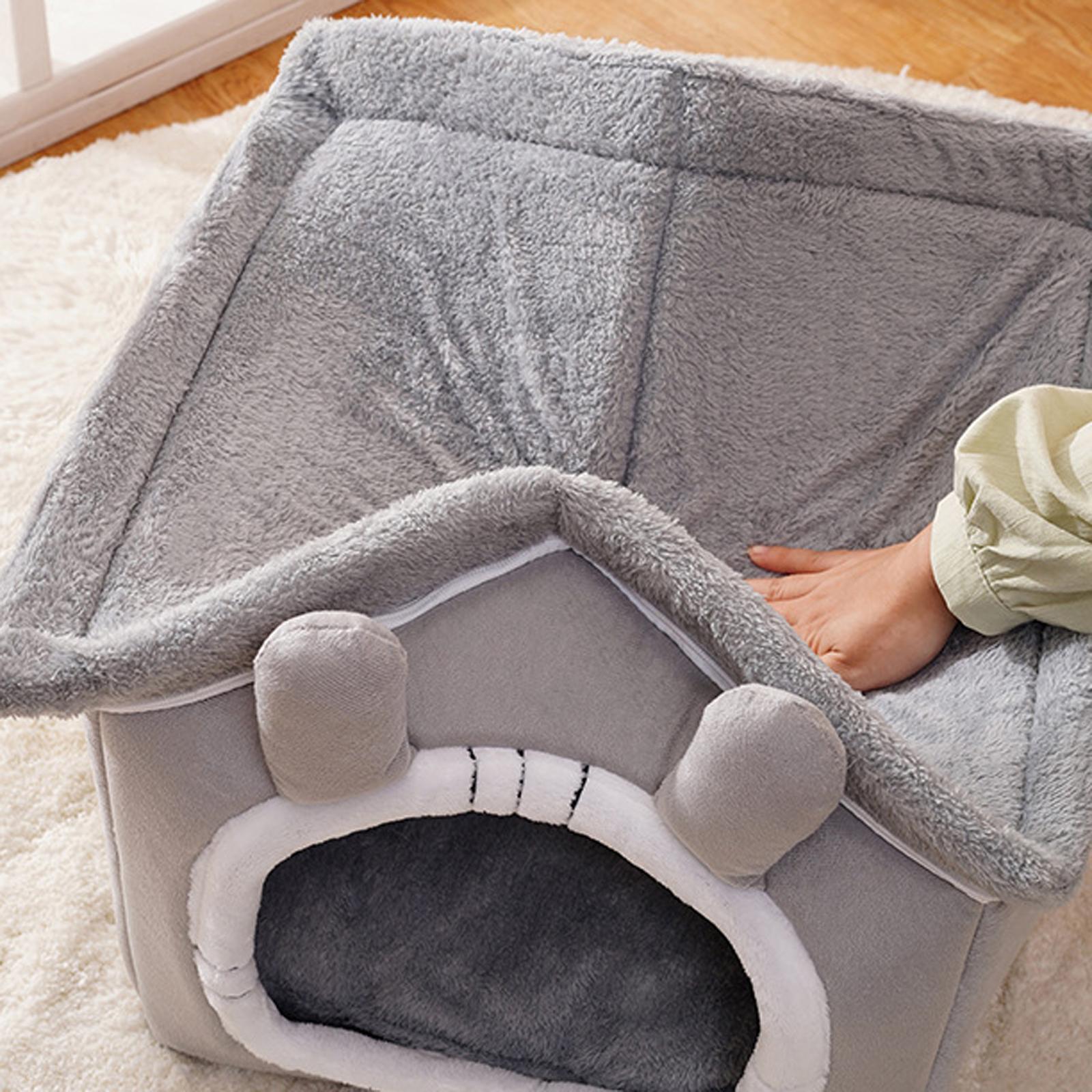 Warm Cave Sleeping Bed Puppy Nest for Cats and Small Dogs, Light Gray